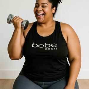 Bebe Sport Black Tank Top 3X Plus Size Racerback Logo Athleisure Workout